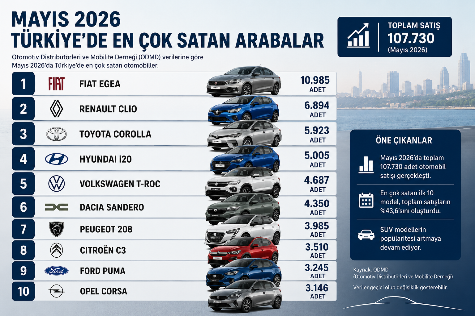 Mayıs 2026 Türkiye'de En Çok Satan Arabalar Açıklandı: Zirvede Hangi Model Var?
